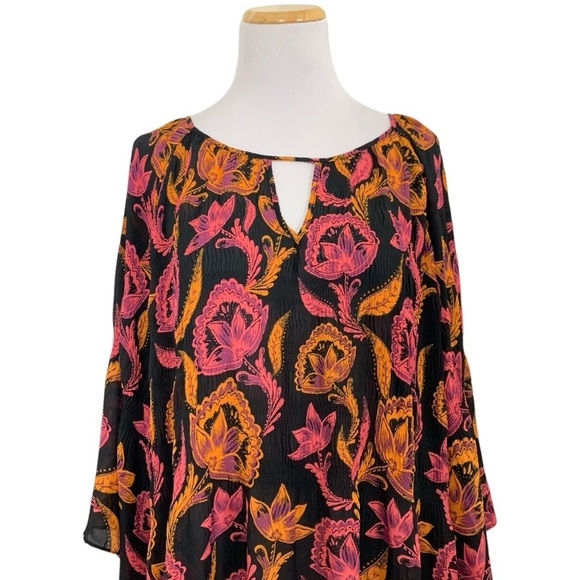 Roman's Floral Tunic Top Blouse Women’s 32W Keyhole Pink Orange Popover Plus - Picture 1 of 16